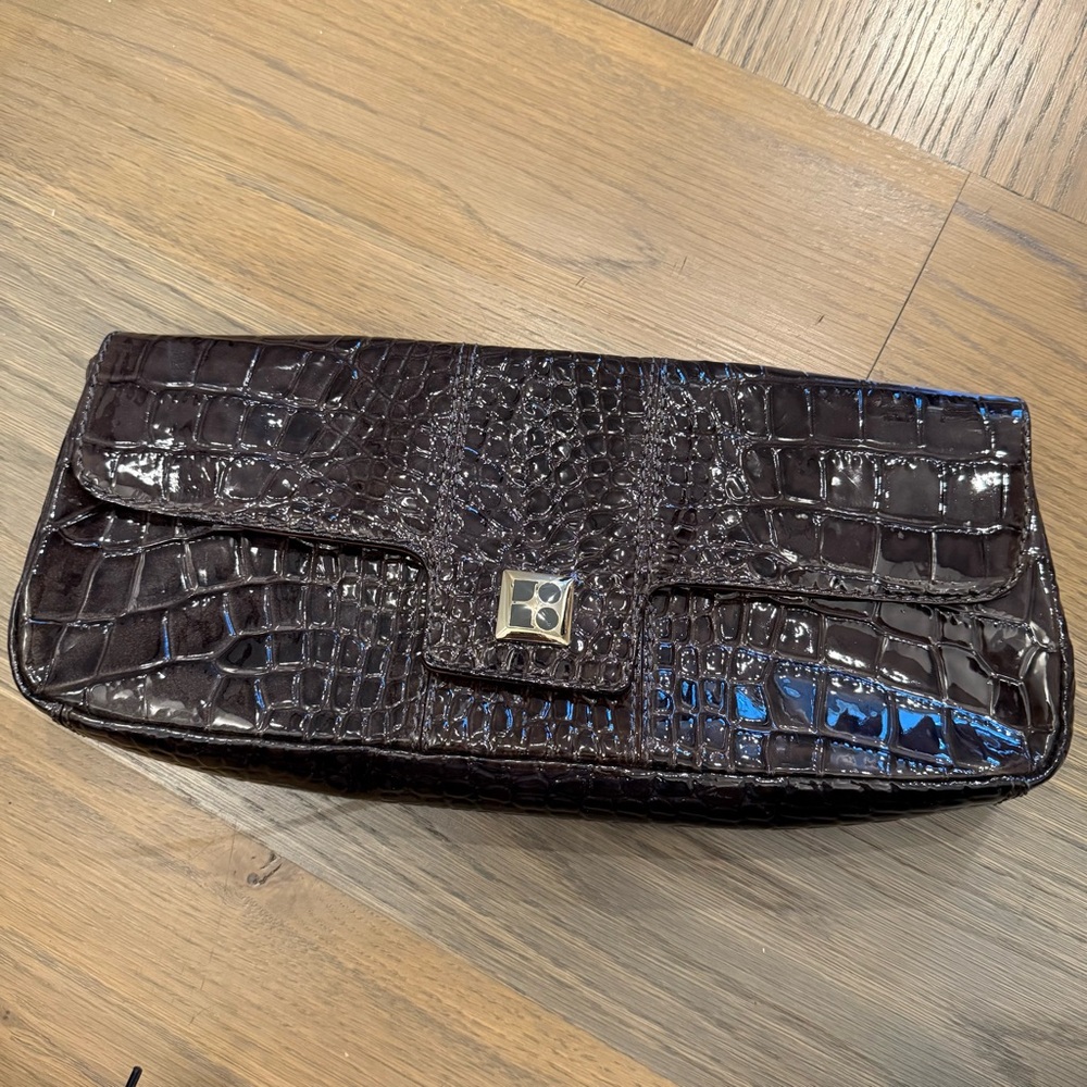 Kate Spade Dark Grey Croc-Pattern Embossed Clutch